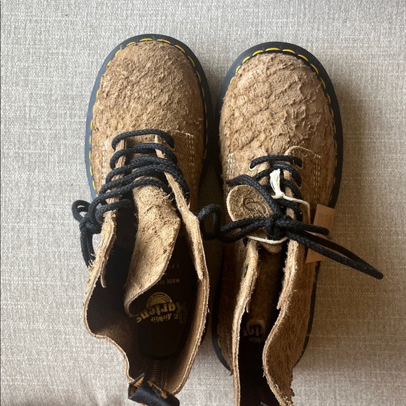 Dr. Martens Brown Fuzzy 1460 Lace-Up Boots with Yellow Stitching - Picture 6 of 9